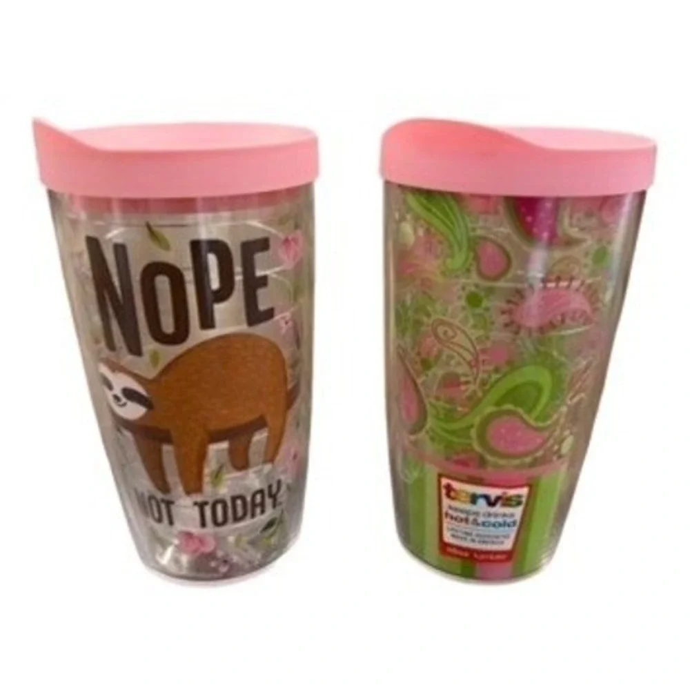 Tervis 16oz Insulated Tumbler Set Sloth Nope Not Today & Pink Paisley with Lids